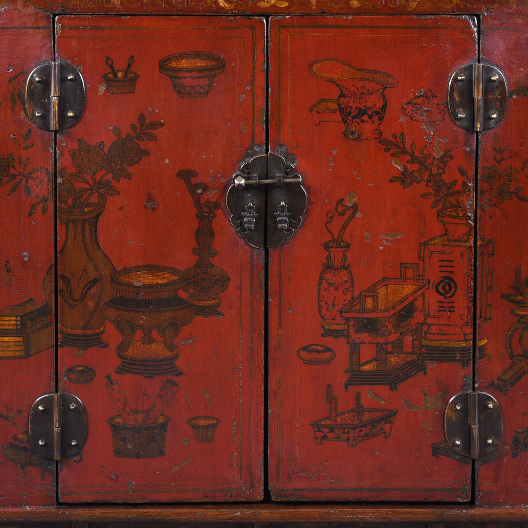 Doors Detail From Antique Chinese Red Lacquer Book Cabinet | Indigo Antiques