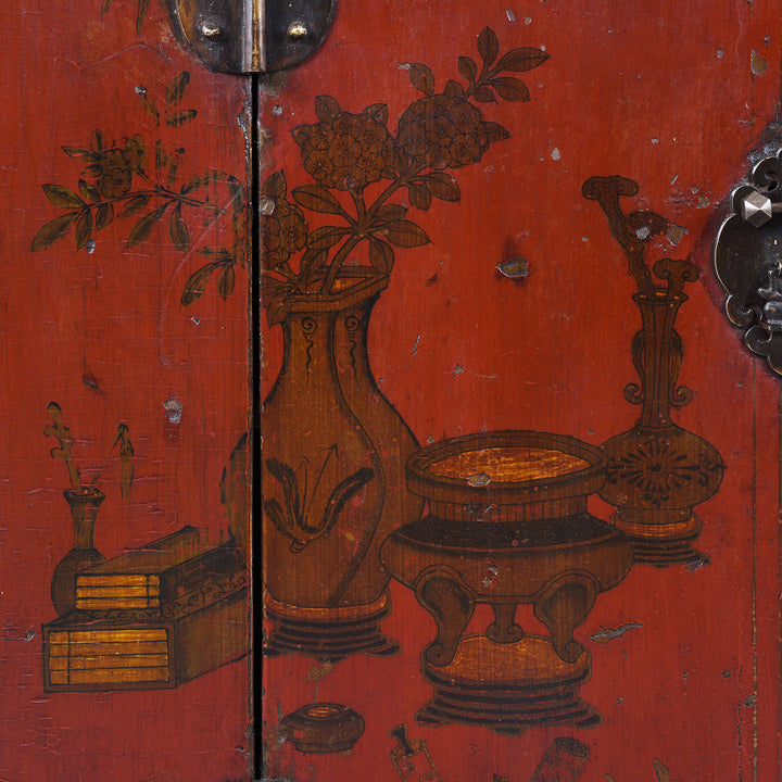 Paintwork Detail From Antique Chinese Red Lacquer Book Cabinet | Indigo Antiques