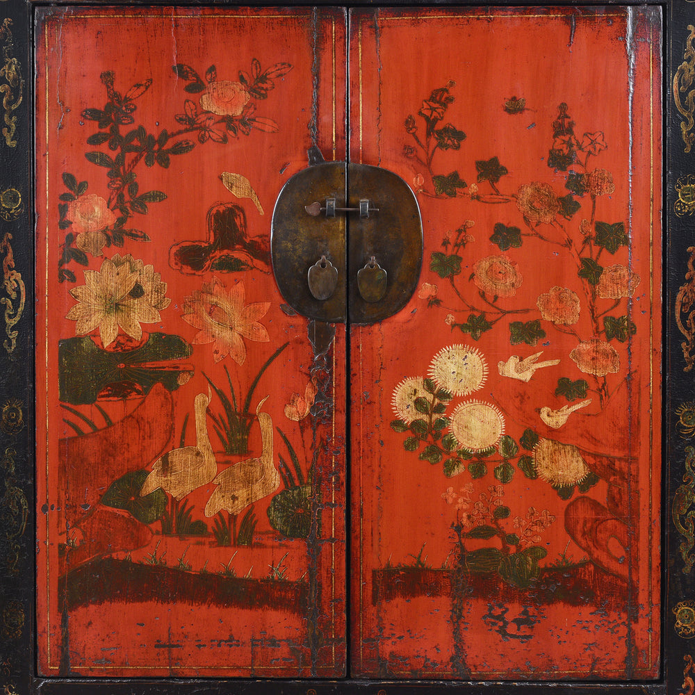 Doors Detail From Antique Red Lacquer Wedding Cabinet From Shanxi | Indigo Antiques