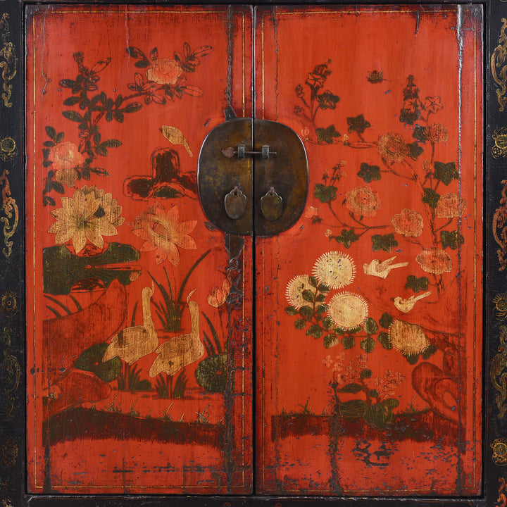 Doors Detail From Antique Red Lacquer Wedding Cabinet From Shanxi | Indigo Antiques