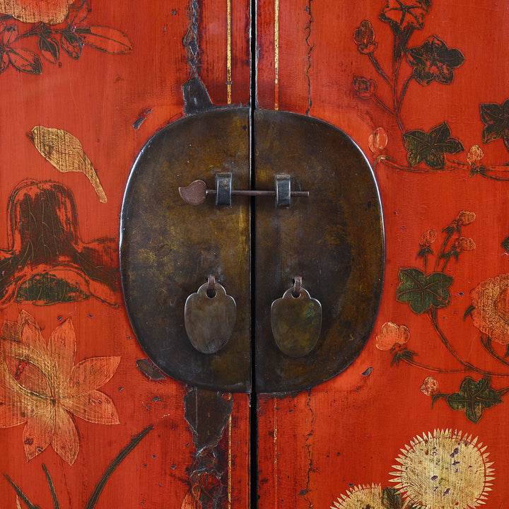 Locking Plate Detail From Antique Red Lacquer Wedding Cabinet From Shanxi | Indigo Antiques