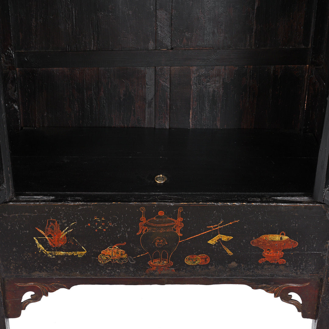Bottom Of Antique Red Lacquer Wedding Cabinet From Shanxi | Indigo Antiques