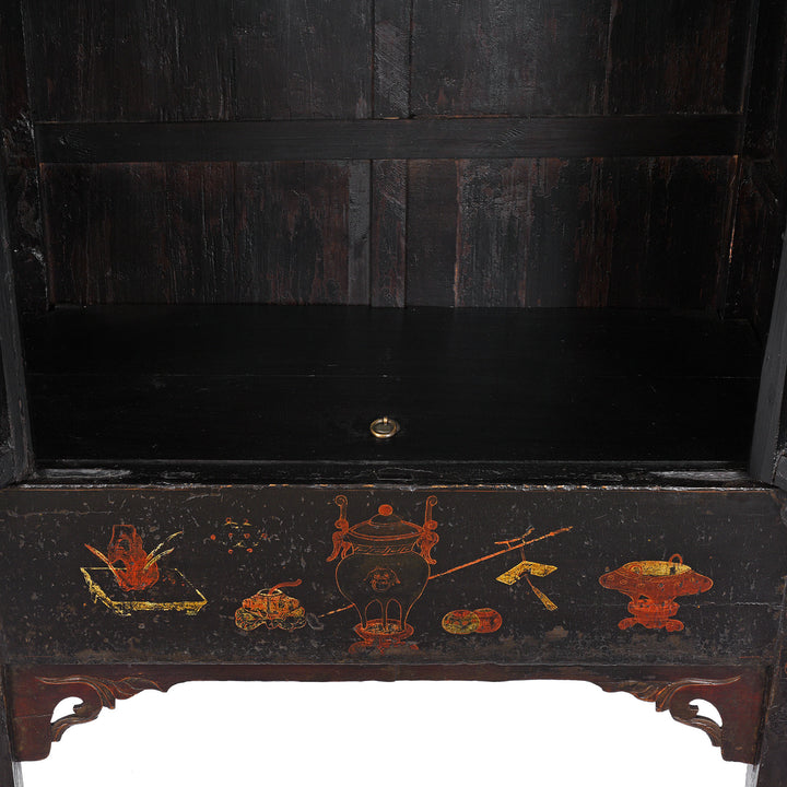 Bottom Of Antique Red Lacquer Wedding Cabinet From Shanxi | Indigo Antiques