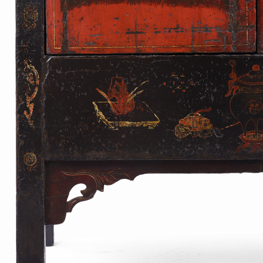Leg Detail From Antique Red Lacquer Wedding Cabinet From Shanxi | Indigo Antiques