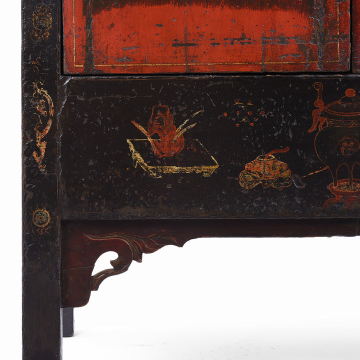 Leg Detail From Antique Red Lacquer Wedding Cabinet From Shanxi | Indigo Antiques