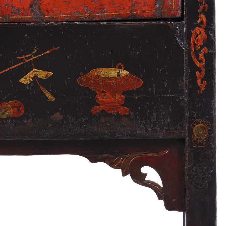 Paintwork Detail From Antique Red Lacquer Wedding Cabinet From Shanxi | Indigo Antiques