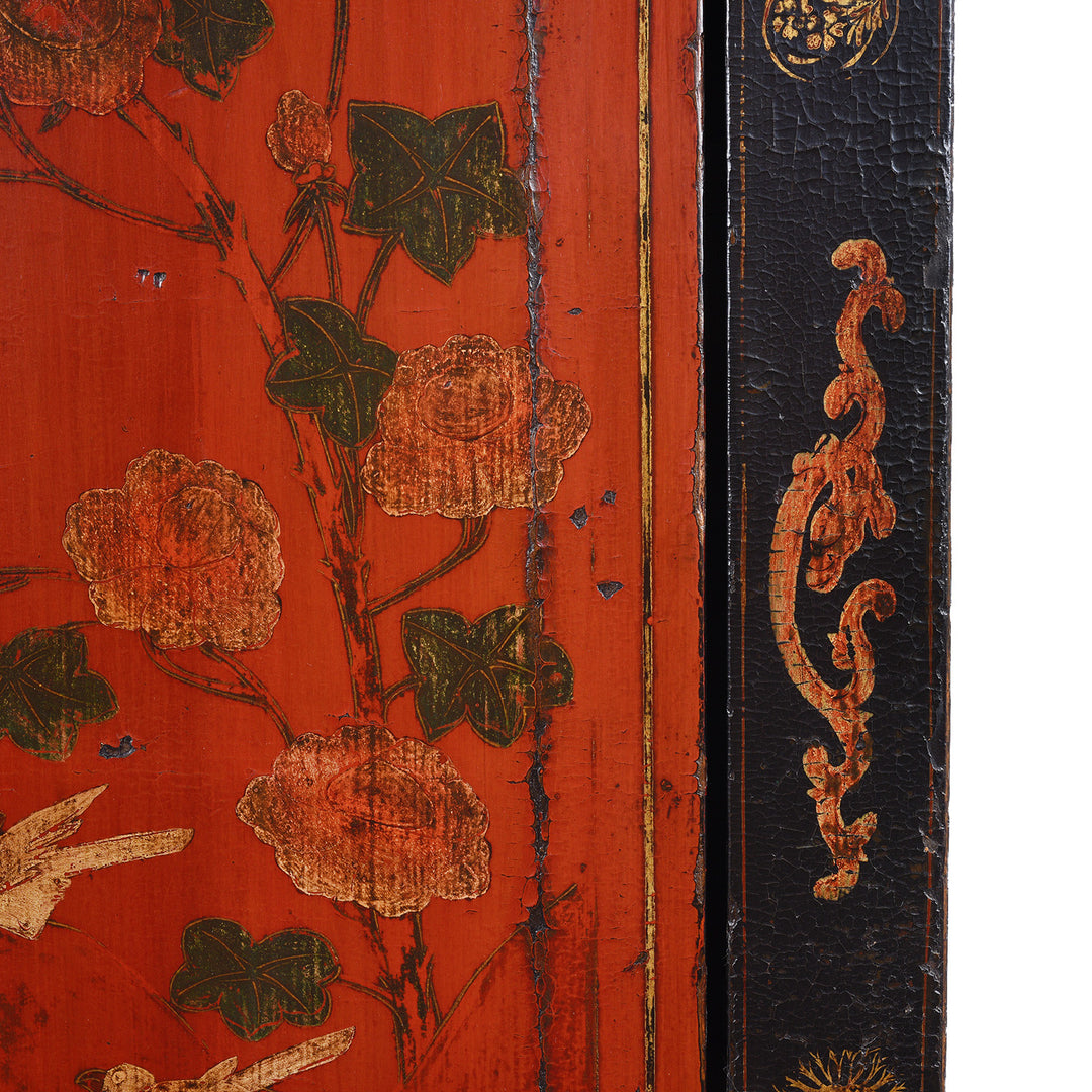 Detail From Antique Red Lacquer Wedding Cabinet From Shanxi | Indigo Antiques