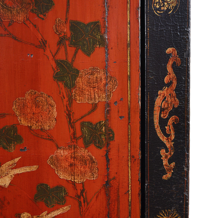 Detail From Antique Red Lacquer Wedding Cabinet From Shanxi | Indigo Antiques