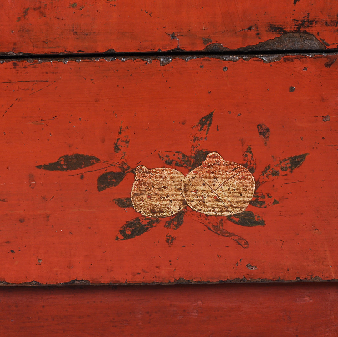 Paintwork Detail From Antique Chinese Red Lacquer Shanxi Sideboard | Indigo Antiques