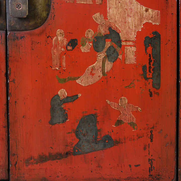 Artwork Detail From Antique Chinese Red Lacquer Shanxi Sideboard | Indigo Antiques