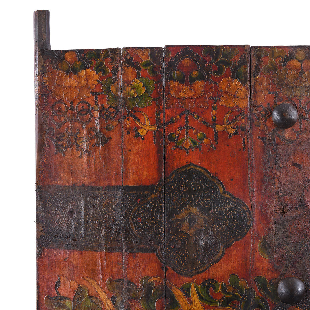 Corner Detail From Left Side Vintage Tibetan Door With Dragons Painting | Indigo Antiques