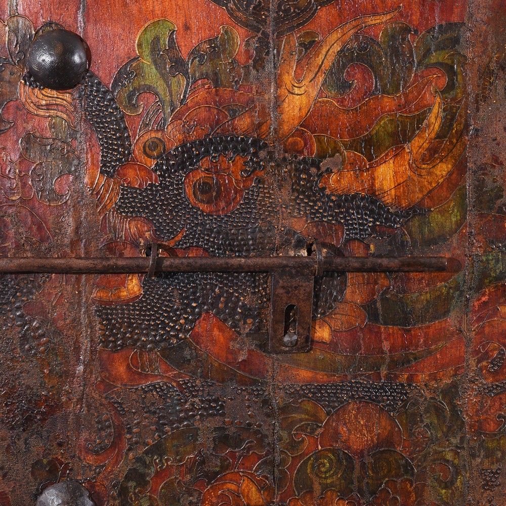 Dragon Detail From Vintage Tibetan Door With Dragon Painting | Indigo Antiques
