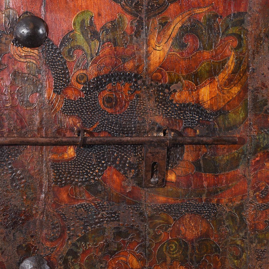 Dragon Detail From Vintage Tibetan Door With Dragon Painting | Indigo Antiques