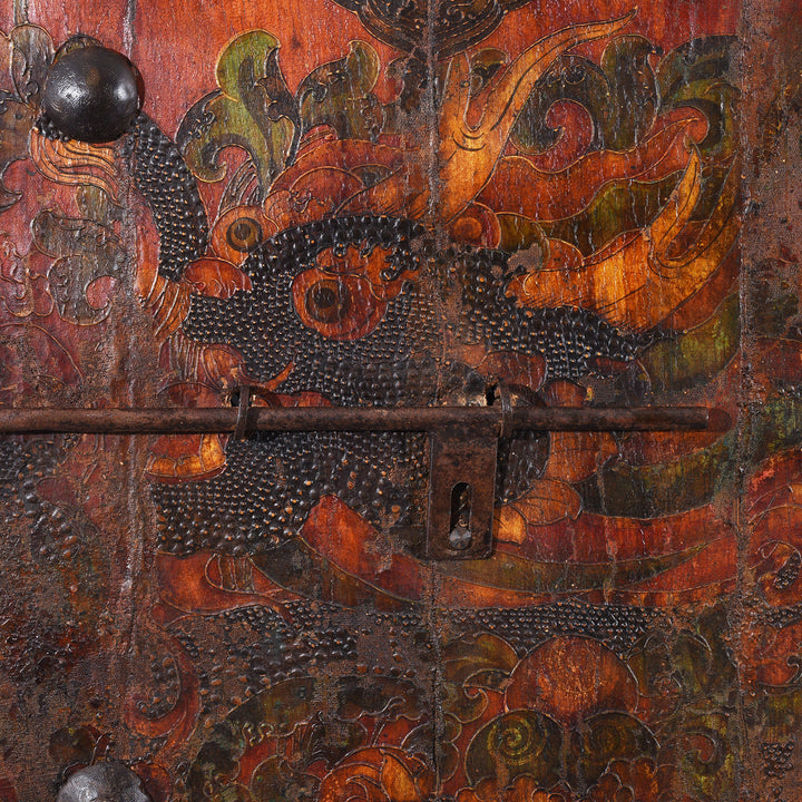 Dragon Detail From Vintage Tibetan Door With Dragon Painting | Indigo Antiques