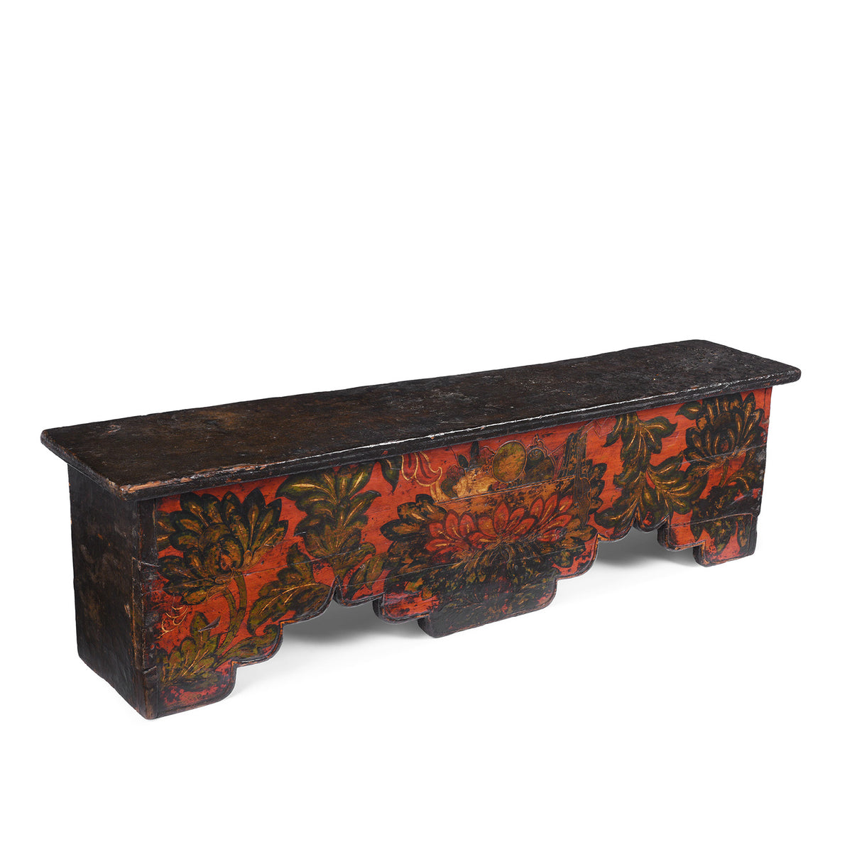 Angled VIew Of Antique Tibetan Painted Choksar | Indigo Antiques