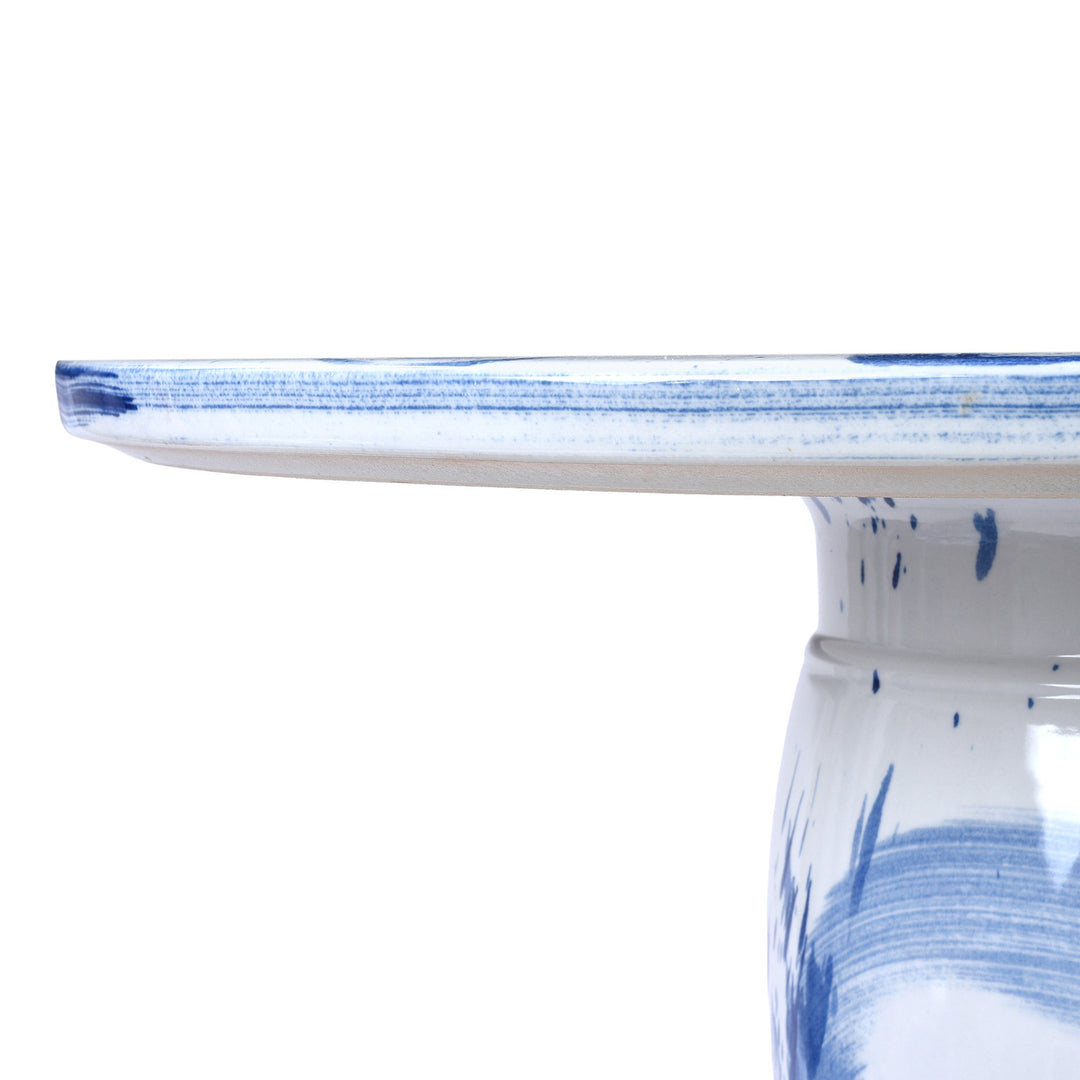 Rim Detail From Chinese Porcelain Round Bistro Table - Blue Abstract | Indigo Antiques