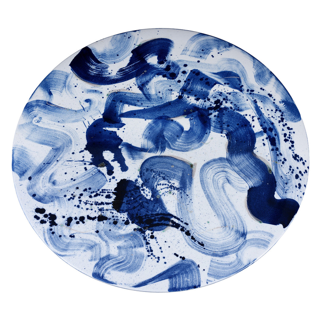 Top Down VIew Of Chinese Porcelain Round Bistro Table - Blue Abstract | Indigo Antiques