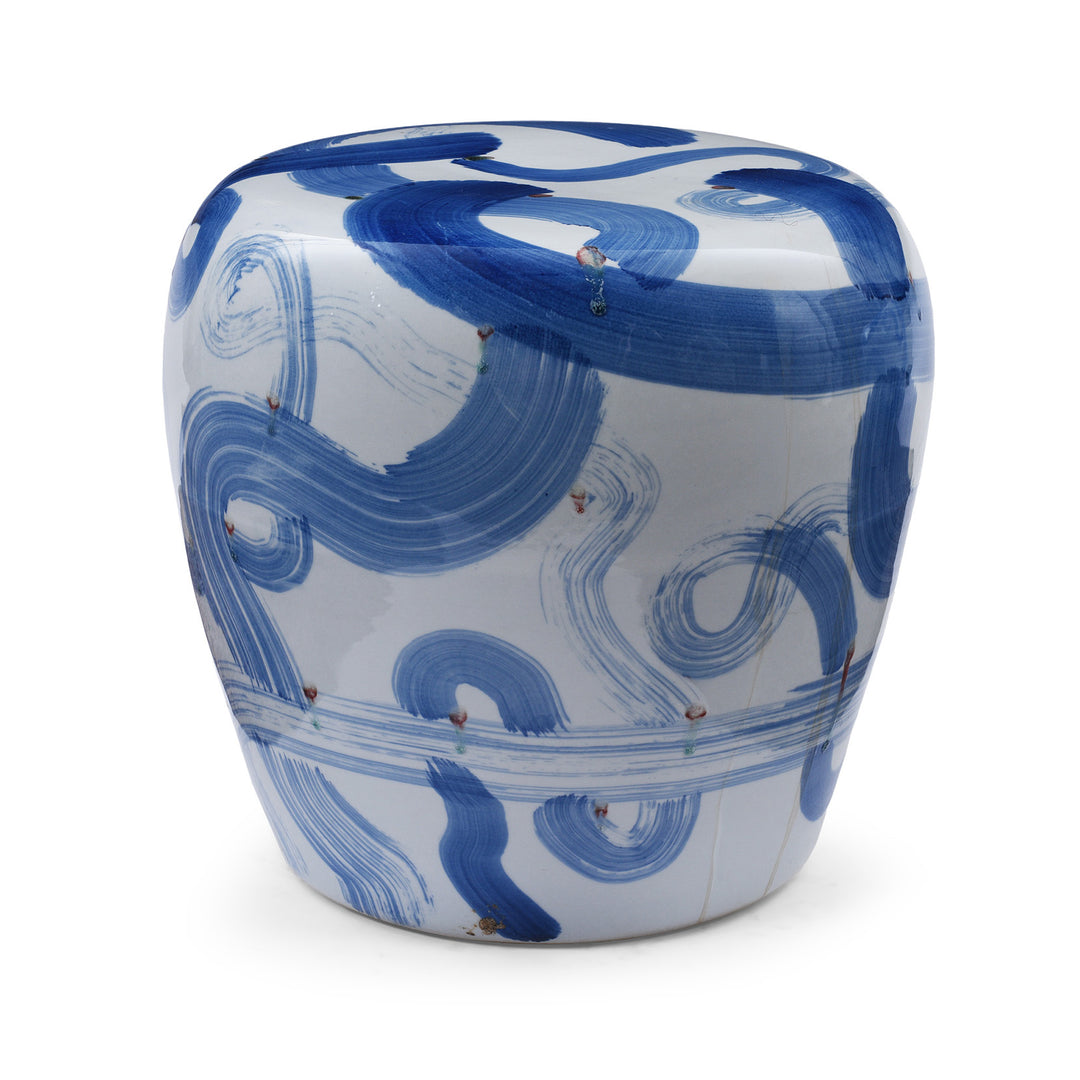 Porcelain Stool - Blue Abstract | INDIGO ANTIQUES