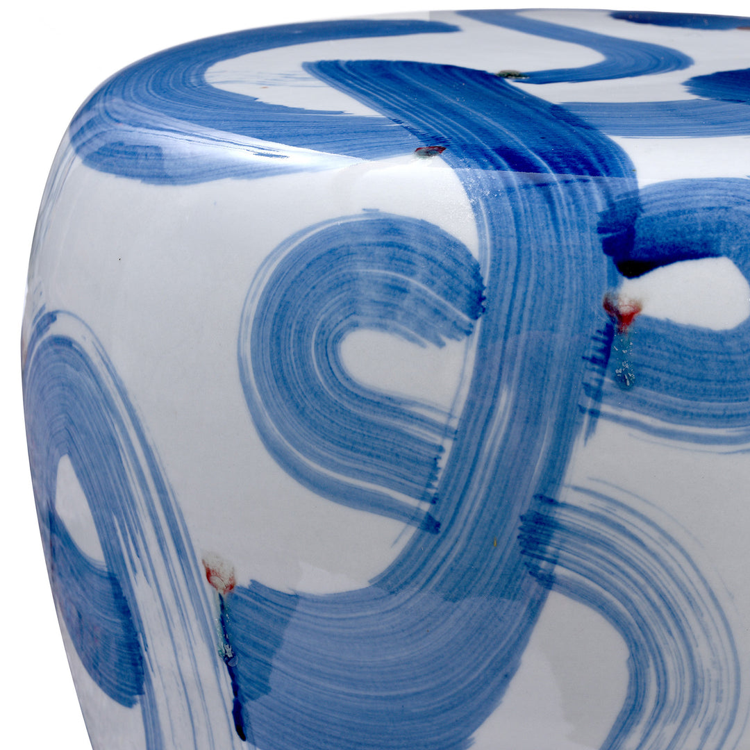 Design Detail From Porcelain Stool - Blue Abstract | INDIGO ANTIQUES