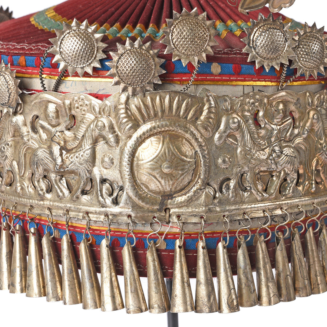 Detail From Miao Tribal Hat From Guizhou Province - On iron Stand | Indigo Antiques