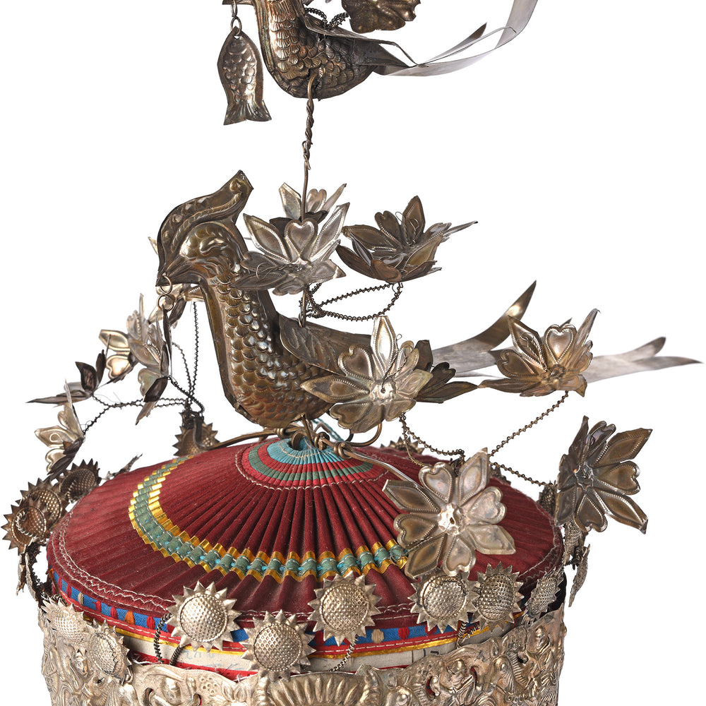 Detail From Miao Tribal Hat From Guizhou Province - On iron Stand | Indigo Antiques