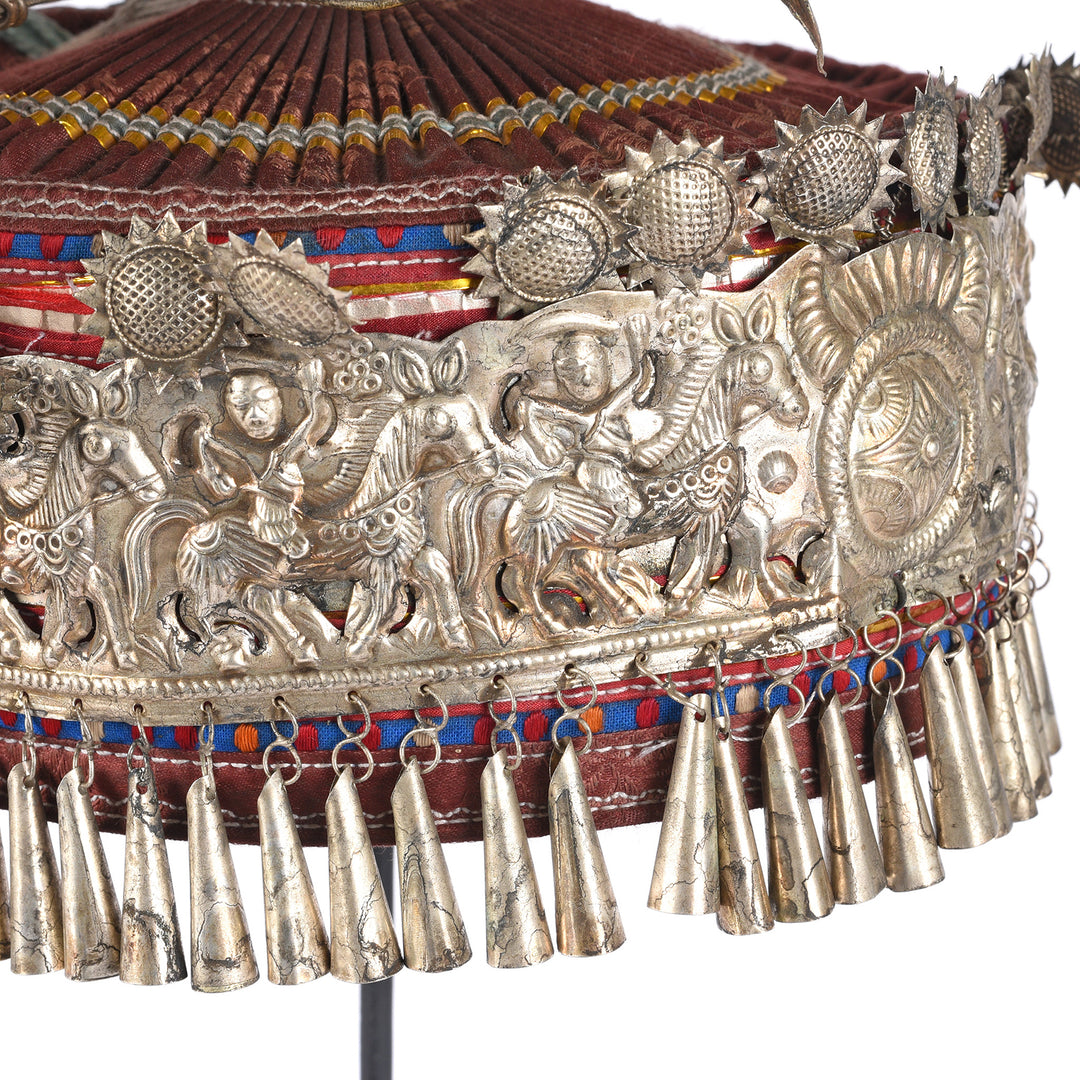Decorative Miao Tribal Hat From Guizhou On Stand