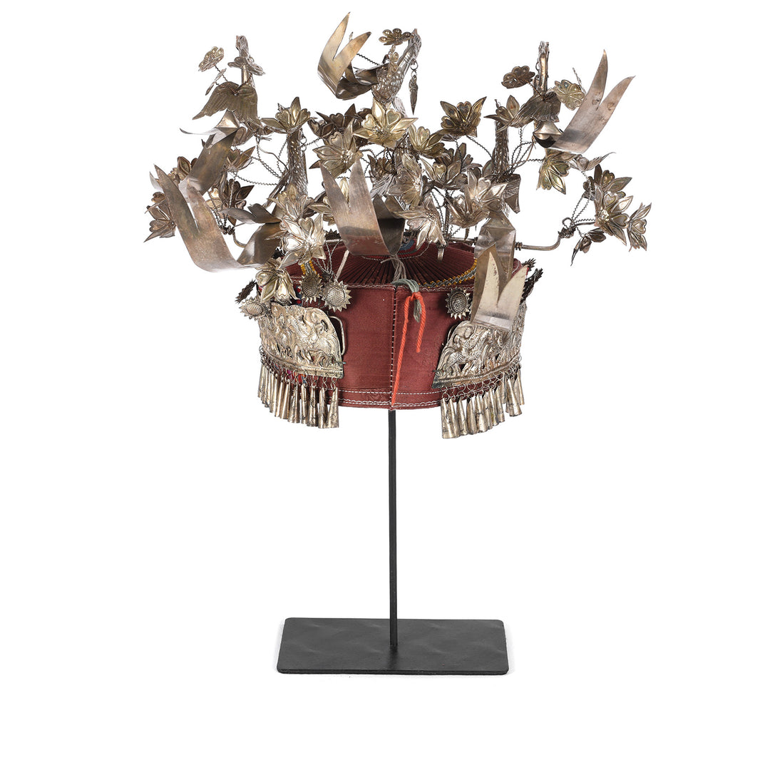 Decorative Miao Tribal Hat From Guizhou On Stand