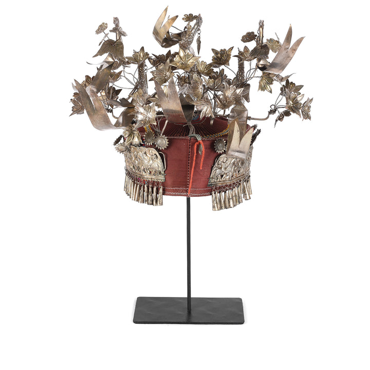 Decorative Miao Tribal Hat From Guizhou On Stand