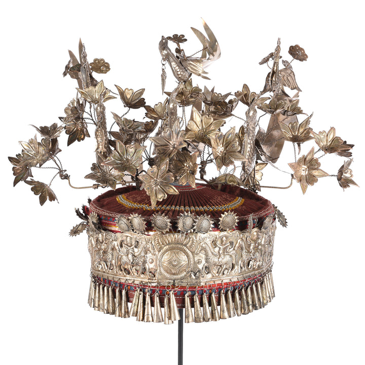 Decorative Miao Tribal Hat From Guizhou On Stand