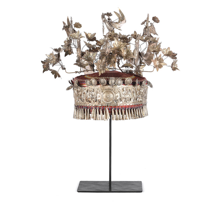 Decorative Miao Tribal Hat From Guizhou On Stand