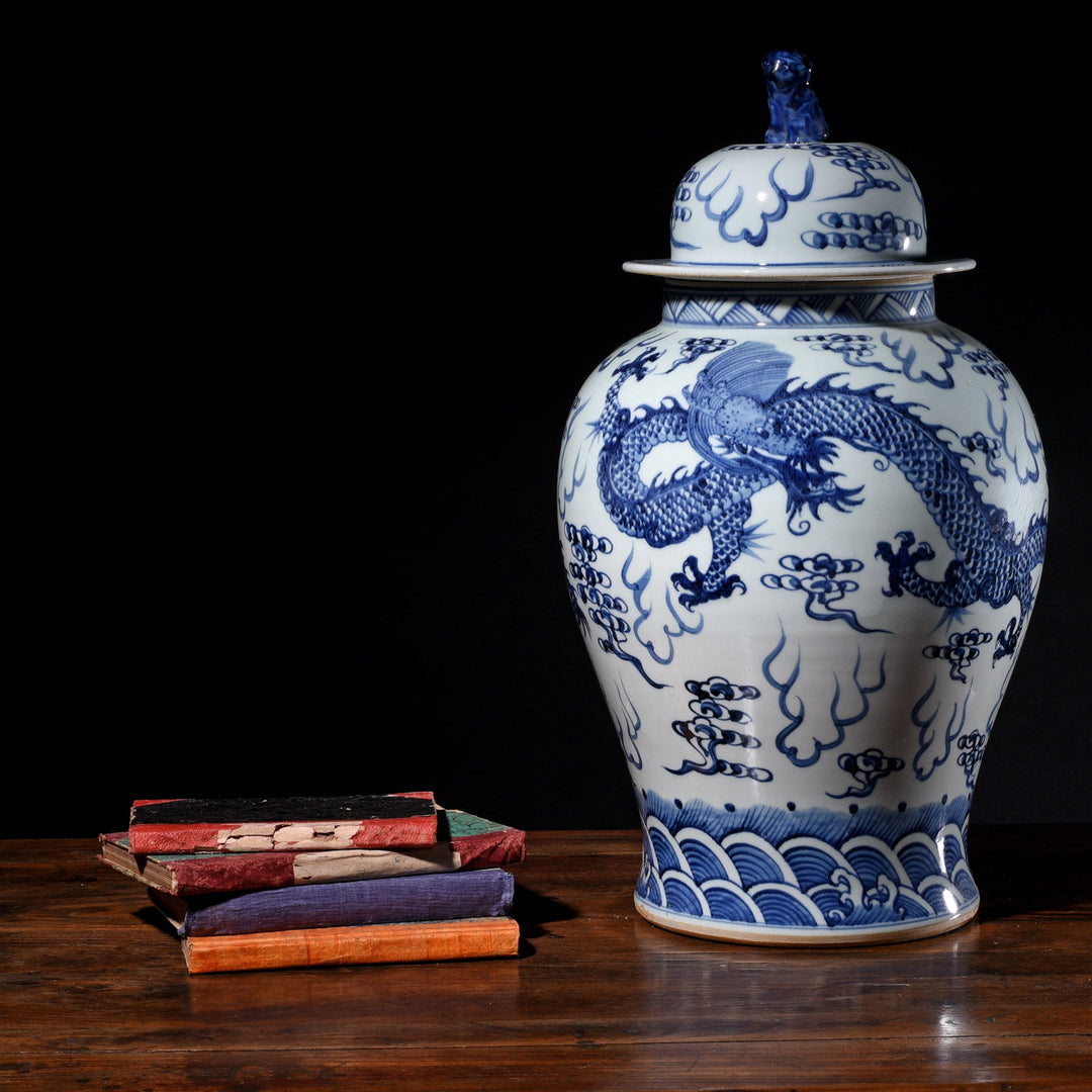 Blue And White Dragon Temple Jar | Indigo Antiques