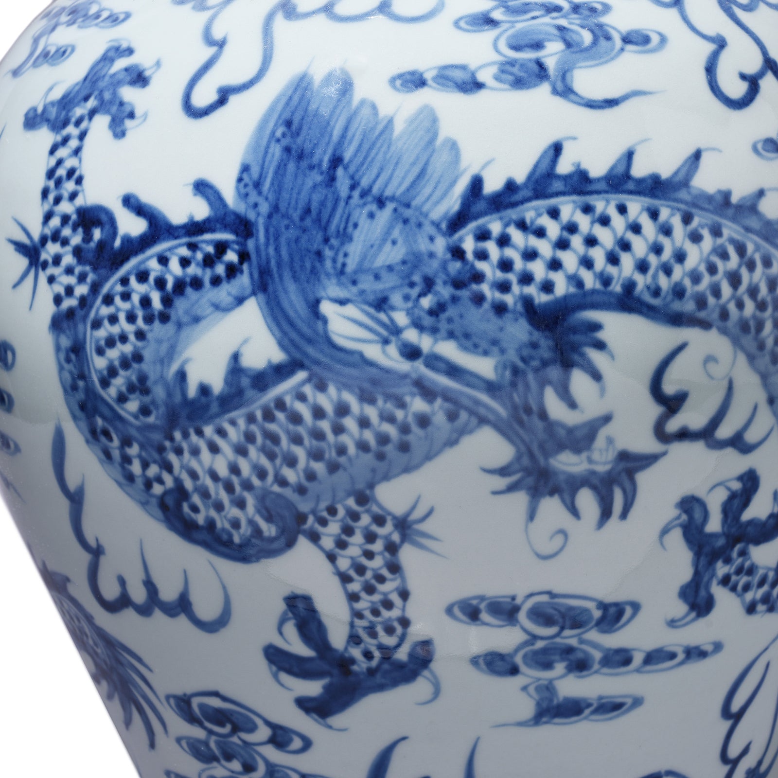 Dragon Paintowrk Detail From Small Blue And White Dragon Temple Jar | Indigo Antiques