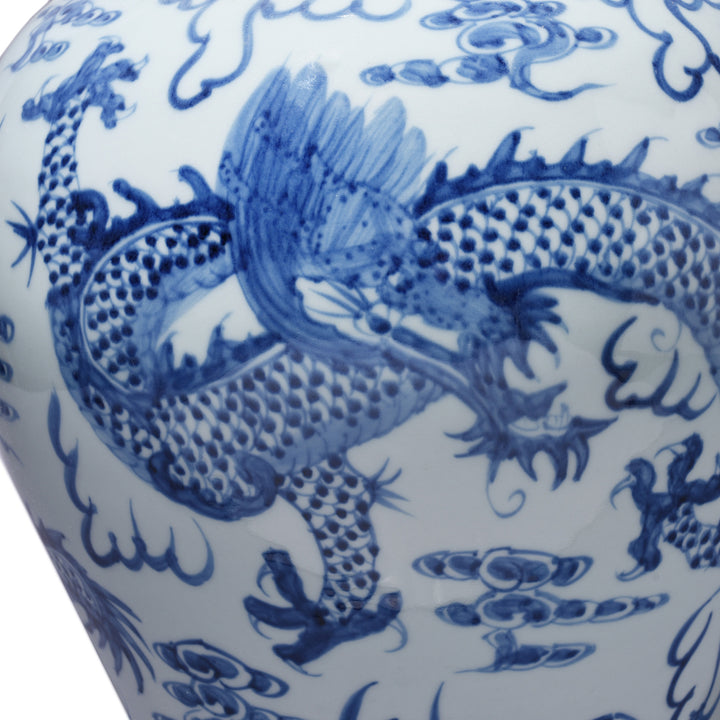 Dragon Paintowrk Detail From Small Blue And White Dragon Temple Jar | Indigo Antiques