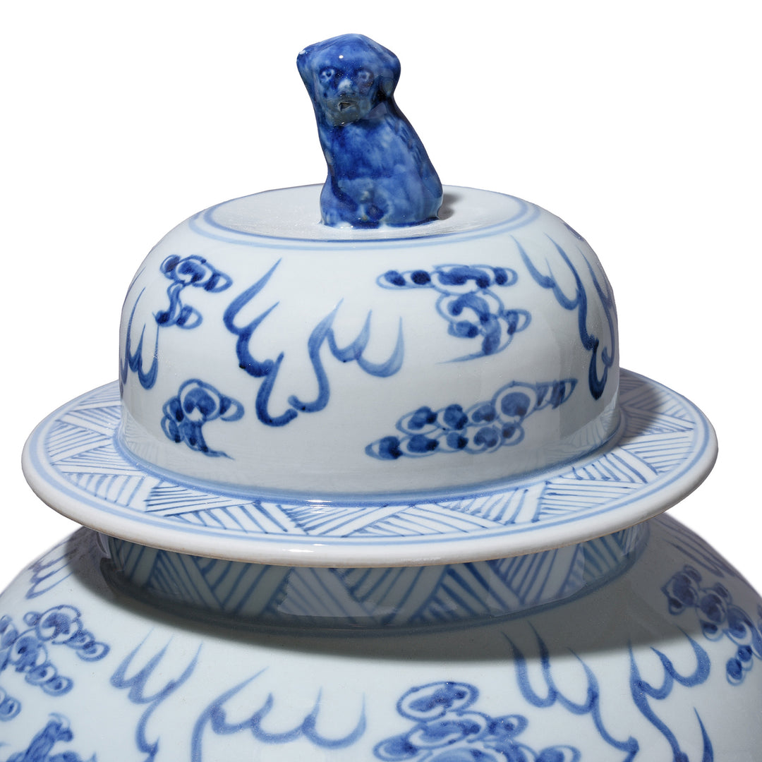 Lid Detail Of Small Blue And White Dragon Temple Jar | Indigo Antiques
