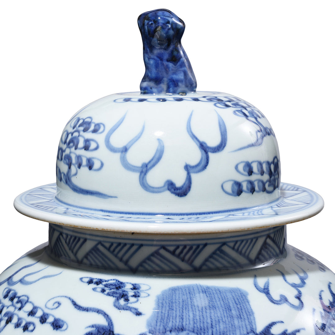Lid Detail From Blue And White Dragon Temple Jar