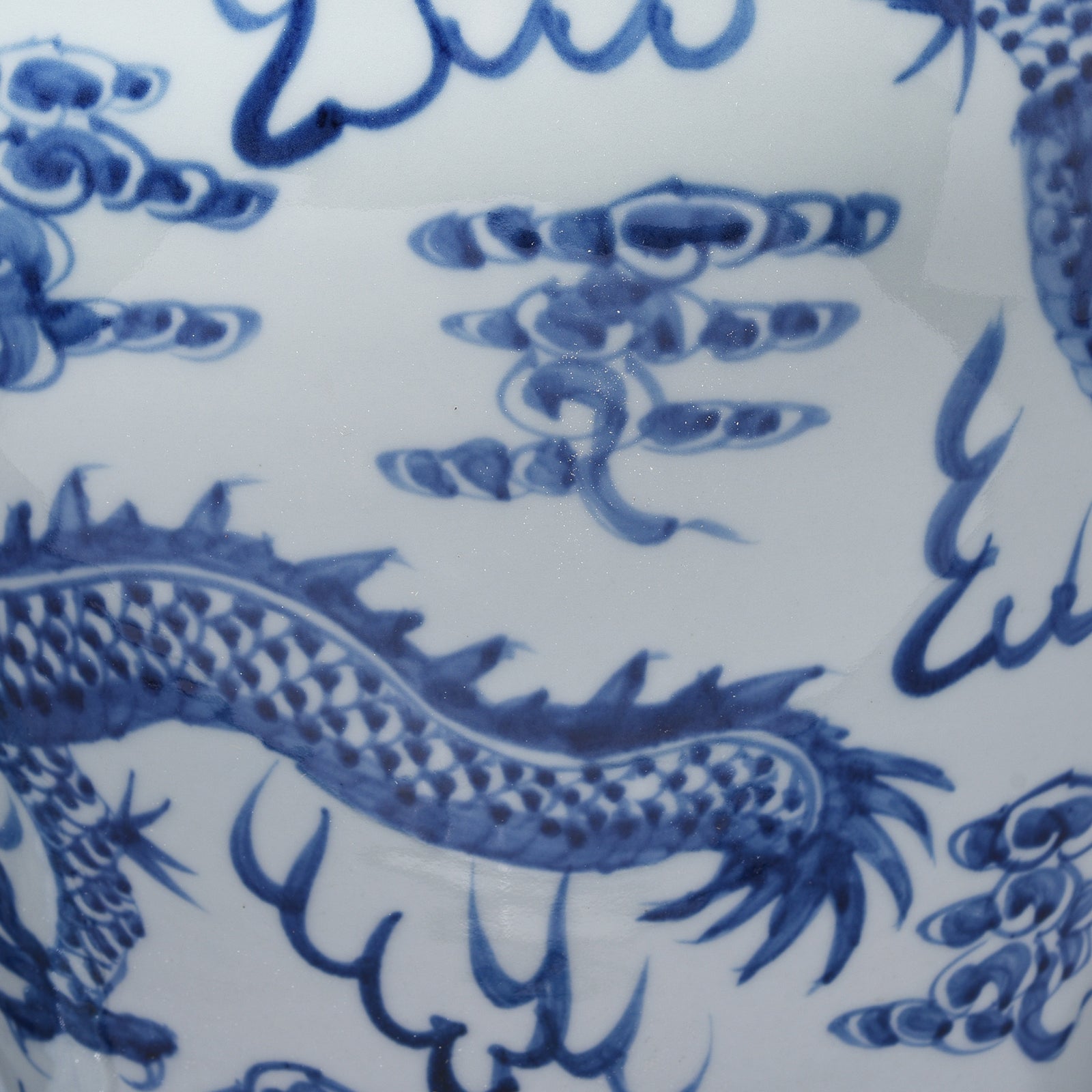 Paintowork Detail From Small Blue And White Dragon Temple Jar | Indigo Antiques