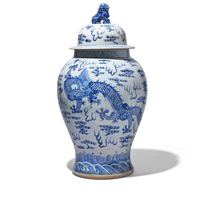 Blue & White Dragon Temple Jar