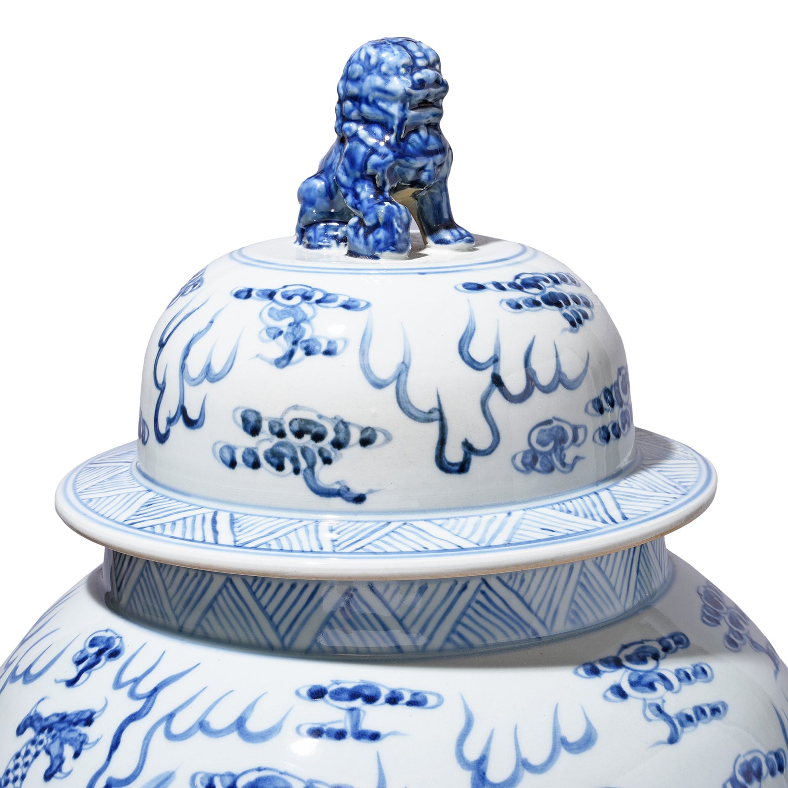 Lid Detail From Blue And White Dragon Temple Jar | Indigo Antiques