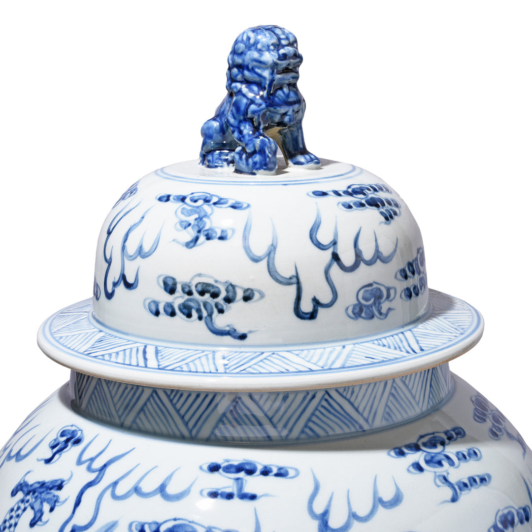 Lid Detail From Blue And White Dragon Temple Jar | Indigo Antiques