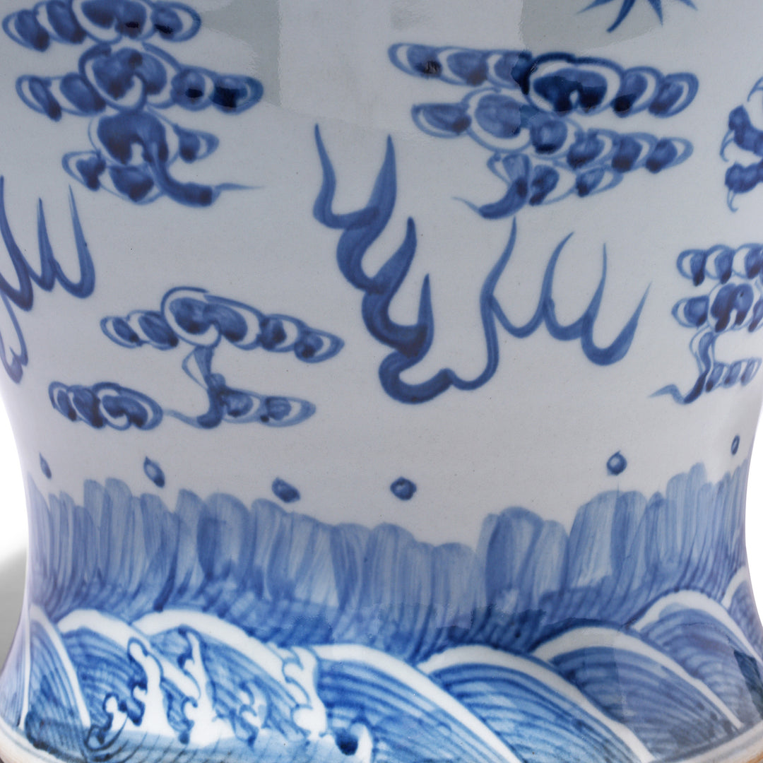 Paintwork Detail From Blue And White Dragon Temple Jar | Indigo Antiques