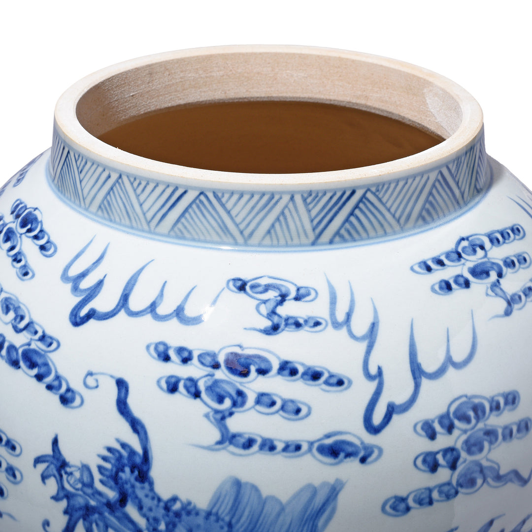 Rim Detail From Blue And White Dragon Temple Jar | Indigo Antiques