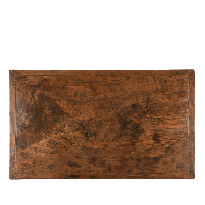 Top Down View Of Antique Elm Kitchen Dining Table - One Piece Top | Indigo Antiques