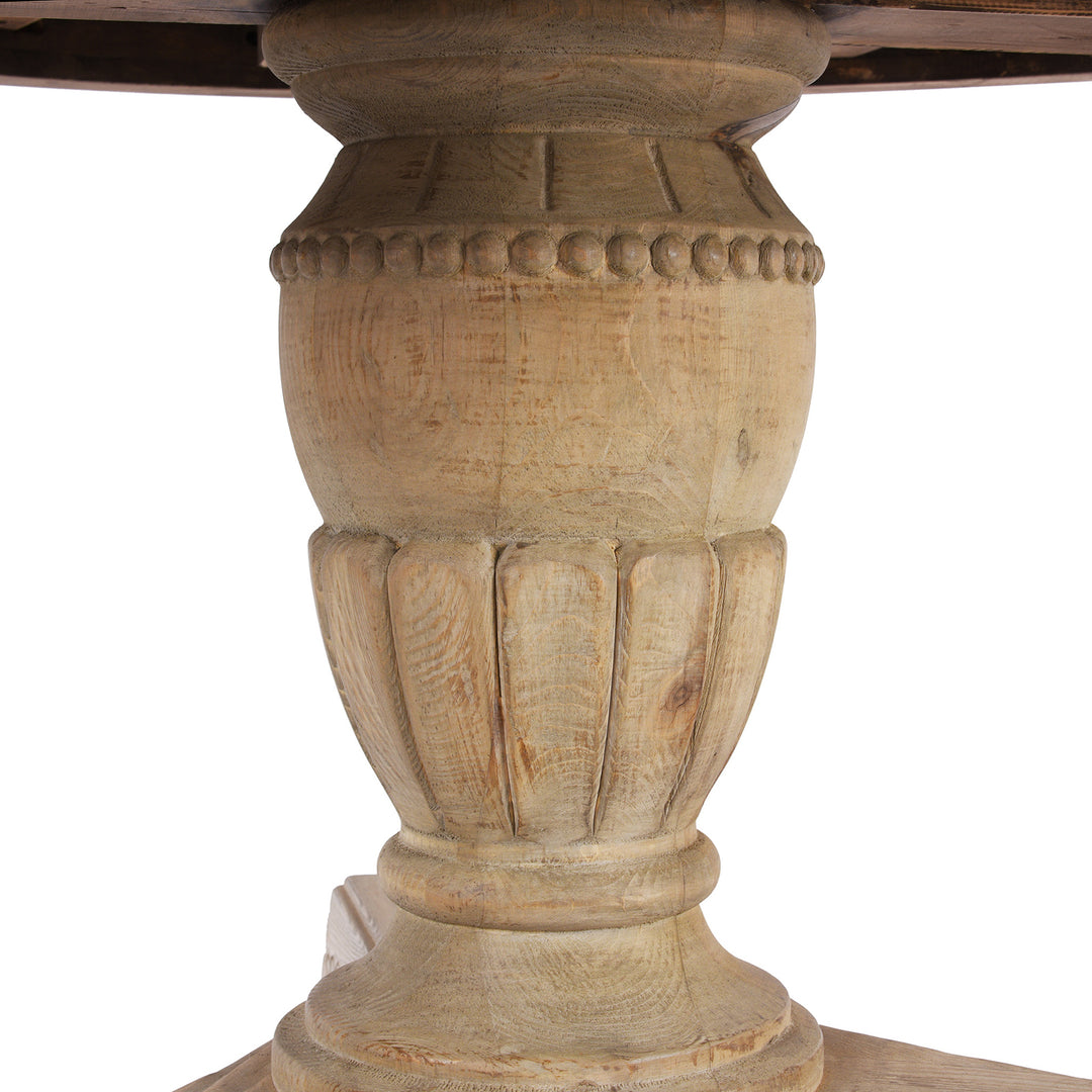 Carved Pillar Detail From Round Pedestal  Dining Table Made From Old Bleached Pine | Indigo Antiques