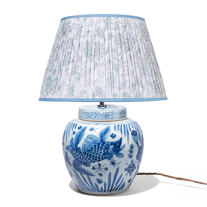 Fish & Pond Ginger Jar Lamp – Hand Painted Porcelain | Indigo Antiques
