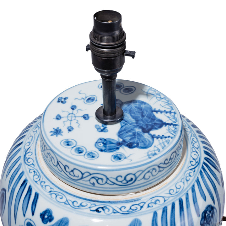 Bulb Fitting Detail From Fish & Pond Ginger Jar Lamp – Hand Painted Porcelain | Indigo Antiques