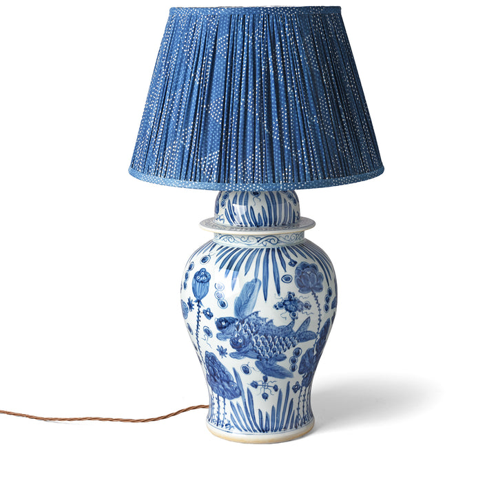 Blue & White Temple Jar Lamp - Fish Design | Indigo Antiques