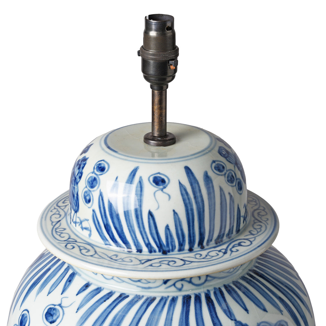 Fitting Detail From Blue & White Temple Jar Lamp - Fish Design | Indigo Antiques