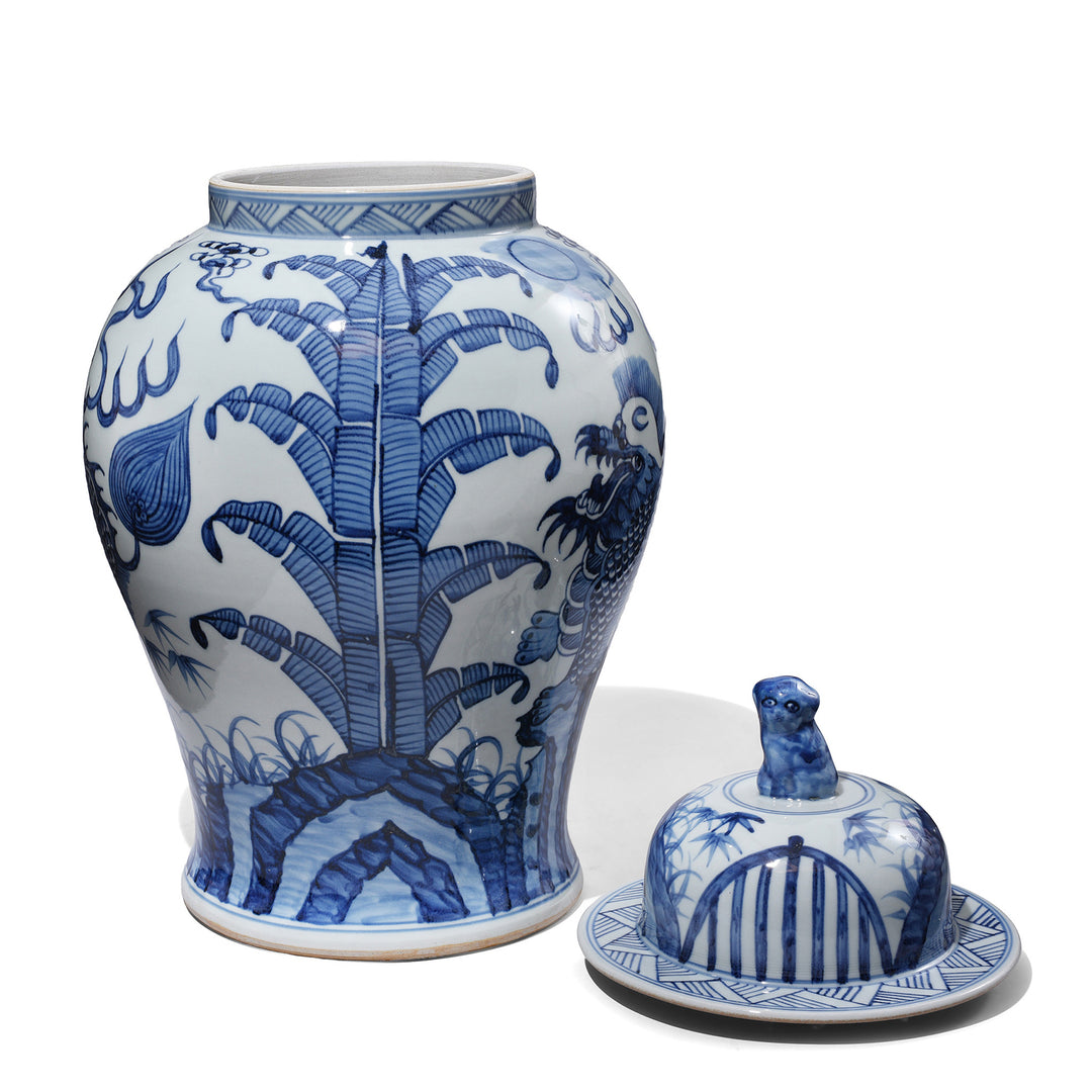 Reverse Of Blue & White Porcelain Temple Jar - Qilin Design | Indigo Antiques