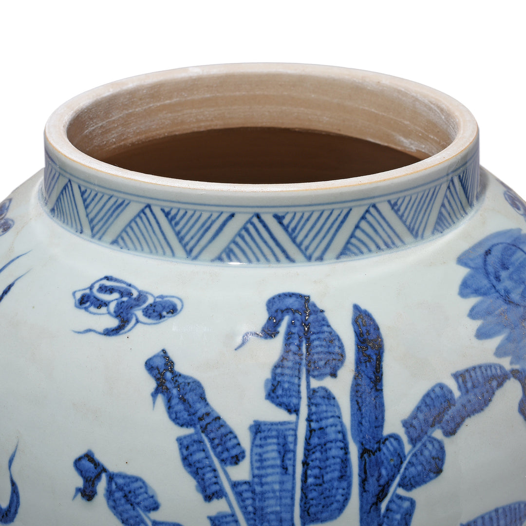 Rim Detail From Medium Blue & White Porcelain Temple Jar - Qilin Design | Indigo Antiques