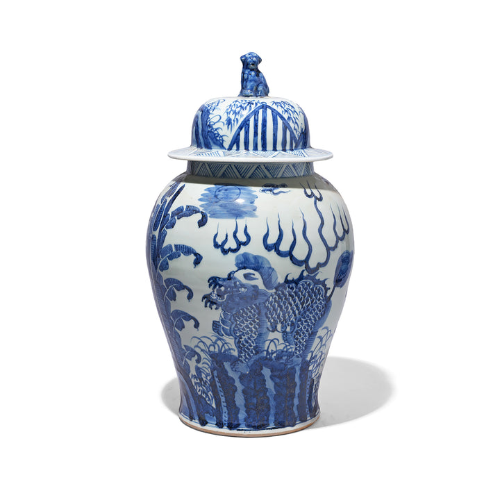 Medium Blue & White Porcelain Temple Jar - Qilin Design | Indigo Antiques